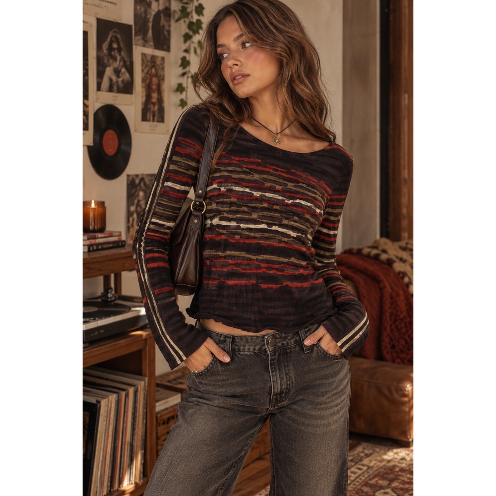 Aldo Martins Spain Knit Top Purple Red Striped Geometric Long Sleeve US 12 XL